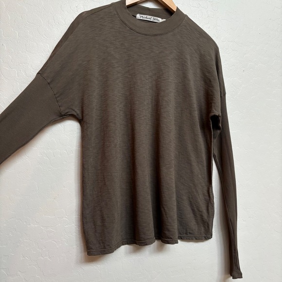 Michael Stars Long Sleeve Olive‎ Topiary Slub  Band Crew OS Made in USA - Picture 1 of 9